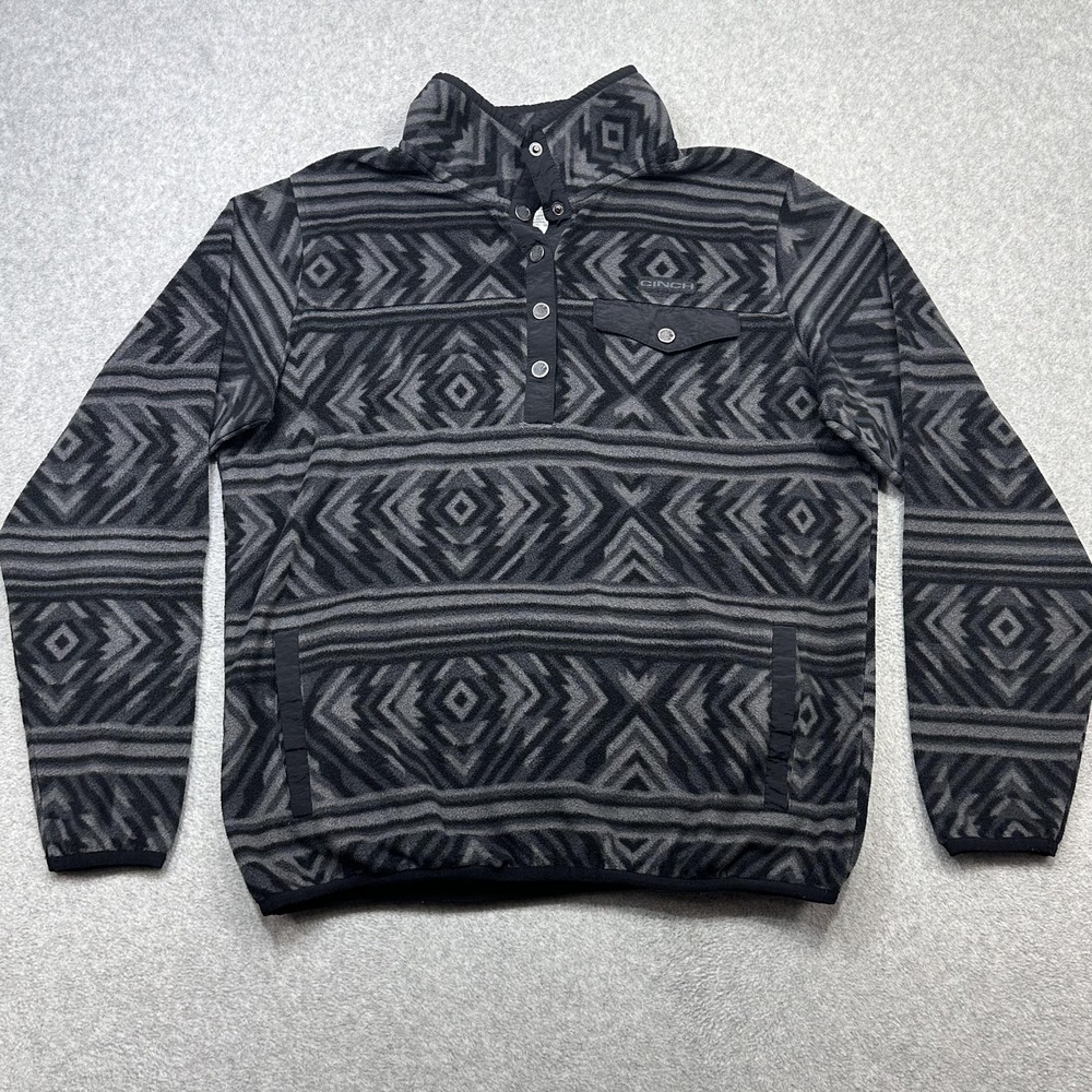 Cinch Snap Printed Fleece Pullover Womens Large Gray Aztec Western Ranch Riding